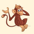 Cute cartoon monkey sitting. Vector illustration of chimpanzee scratching his head