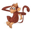 Cute cartoon monkey sitting. Vector illustration of chimpanzee scratching his head