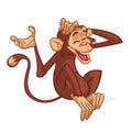 Cute cartoon monkey sitting. Vector illustration of chimpanzee scratching his head