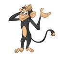 Cute cartoon monkey standing. Vector illustration of chimpanzee scratching his head