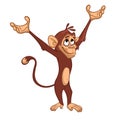 Cute monkey chimpanzee in fun cartoon style. Vector illustration outlined.