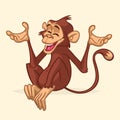 Cute monkey chimpanzee in fun cartoon style. Vector illustration outlined. Royalty Free Stock Photo