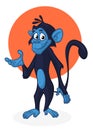 Cute monkey chimpanzee in fun cartoon style. Vector illustration outlined. Royalty Free Stock Photo