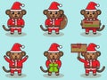 Vector illustration of Cute Monkey Santa set