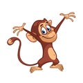 Cute small chimpanzee monkey rise hands. Cartoon illustration.