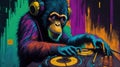 Monkey DJ Listening to Vinyl Royalty Free Stock Photo