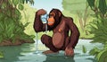 A monkey drinking from a bottle