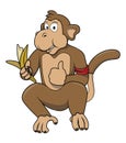 Monkey Eating Banana And Thumbs Up Color Illustration