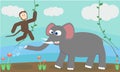 The monkey and the elephant Royalty Free Stock Photo