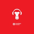 Monkey enjoys the music. Relaxing monkey in headphones. Logo for