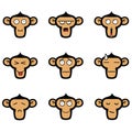 Monkey Face Expressions Set Royalty Free Stock Photo