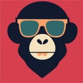 Monkey face vector illustration. Pop art animal wild chimp head, creative character mascot logo symmetry design. Bright neon