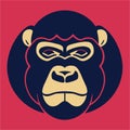 Monkey face vector illustration. Pop art animal wild chimp head, creative character mascot logo symmetry design. Bright neon