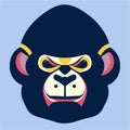 Monkey face vector illustration. Pop art animal wild chimp head, creative character mascot logo symmetry design. Bright neon