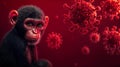 Monkey facing monkeypox virus particle, mpox outbreak concept, zoonotic disease visualization. Generative Ai
