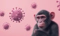 Monkey facing monkeypox virus particle, mpox outbreak concept, zoonotic disease visualization. Generative Ai
