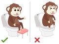 Monkey feel good and bad practice in use toilet.