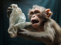 monkey fighting with a plastic bag