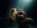 monkey fighting with a plastic bag