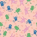 Monkey Frog Bunny Rabbit Triangle Seamless Pattern