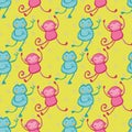 Monkey Frog Dots Seamless Pattern