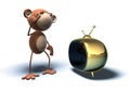 Monkey in front of tv Royalty Free Stock Photo