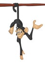 Funny cartoon monkey hang down the tree. Vector illustration.