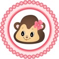 Monkey Girl Round Label