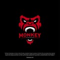 Monkey Gorilla Esport gaming mascot logo template Vector. Modern Head Monkey Logo Vector