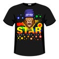 Monkey, Gorilla Star Hip-Hop Print Shirt, Slogan. Royalty Free Stock Photo