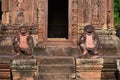 Monkey guards in front of temple entrance Banteay Srei near Angkor Wat and Siem Reap, Cambodia