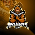 Monkey gunner esport mascot logo design