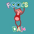 Monkey Hang On Letters Fool Day April Holiday Greeting Card Banner