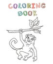 Monkey hanging on a branch. Jungle animal character. Contour vector illustration for coloring book. Cartoon style Royalty Free Stock Photo