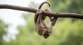Monkey Hanging Upside Down on Branch, Wildlife Animal Royalty Free Stock Photo
