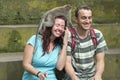 Macaques monkey on head, Bali