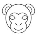 Monkey head thin line icon. Minimal style face symbol, little gorilla or chimpanzee. Animals vector design concept