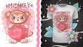 Monkey with heart - idea for print t-shirt Royalty Free Stock Photo