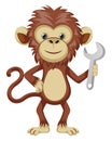 Monkey holding wrench, illustration, vector Royalty Free Stock Photo