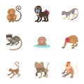 Monkey icons set, cartoon style