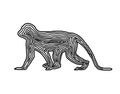 A monkey illustration icon in black offset line. Fingerprint sty