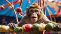 Adorable Monkey Playing with Colorful Balls at the Circus Royalty Free Stock Photo