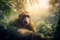 Monkey jungle tree photo. Generate Ai