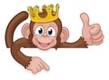 Monkey King Crown Thumbs Up Pointing Sign Cartoon