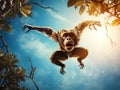 Ai Generated illustration Wildlife Concept of Monkey leap Royalty Free Stock Photo