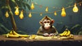 A monkey learns to solve a puzzle in order to receive a banana. It initially struggles, but after multiple attempts, it