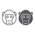 Monkey line and glyph icon, animal and zoo