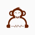 Monkey Smile and Headphone Logo Concept. Animal, Flat, Modern, Negative Space and Minimalist Logotype