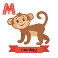 Monkey. M letter. Cute children animal alphabet in vector. Funny