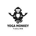 Monkey Meditation yoga position logo icon , chimpanzee ape meditating in lotus pose cartoon mascot design illustration Royalty Free Stock Photo